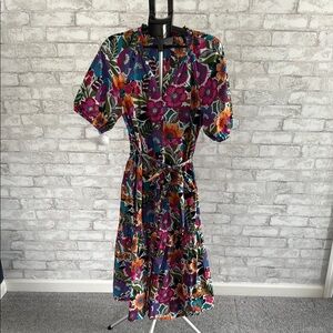 Sugarlips Multicolor Floral Midi Dress - Purple, Pink, Orange, Green, Blue